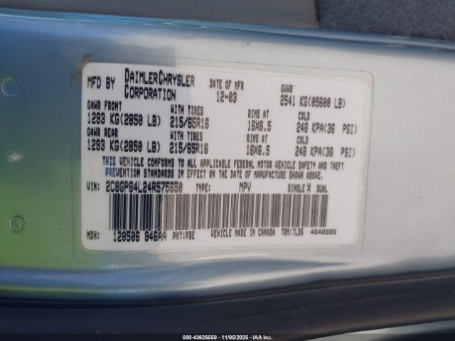 2004 CHRYSLER TOWN & COUNTRY 2C8GP64L24R575650 Photo 8
