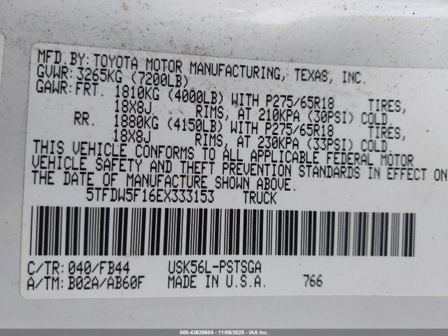 Продажа на аукционе авто 2014 Toyota Tundra Sr5 5.7l V8, vin: 5TFDW5F16EX333153, номер лота: 43626604