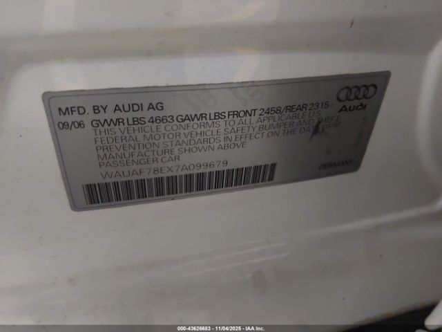 2007 AUDI A4 WAUAF78EX7A099679 Photo 8