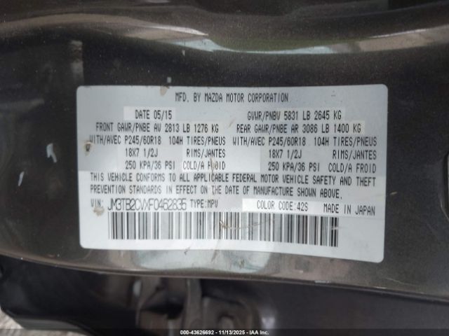 2015 MAZDA CX-9 JM3TB2CVXF0462835 Photo 8