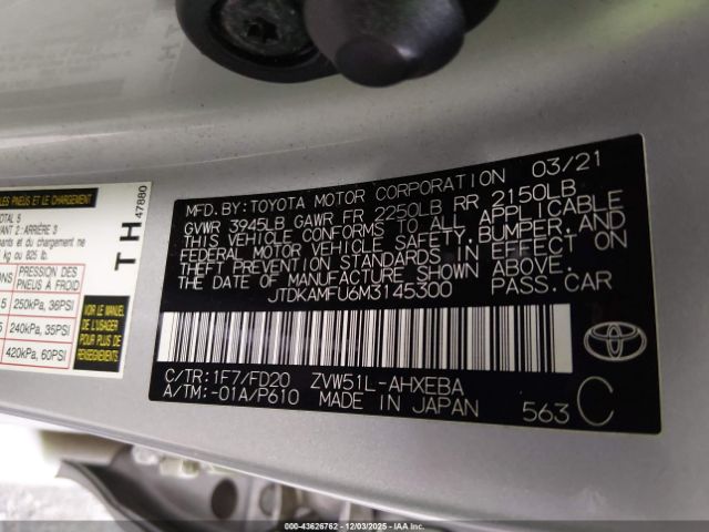 2021 TOYOTA PRIUS JTDKAMFU6M3145300 Photo 8
