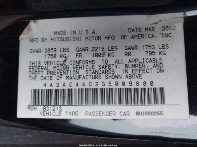 2003 MITSUBISHI ECLIPSE 4A3AC44G23E009880 Photo 8