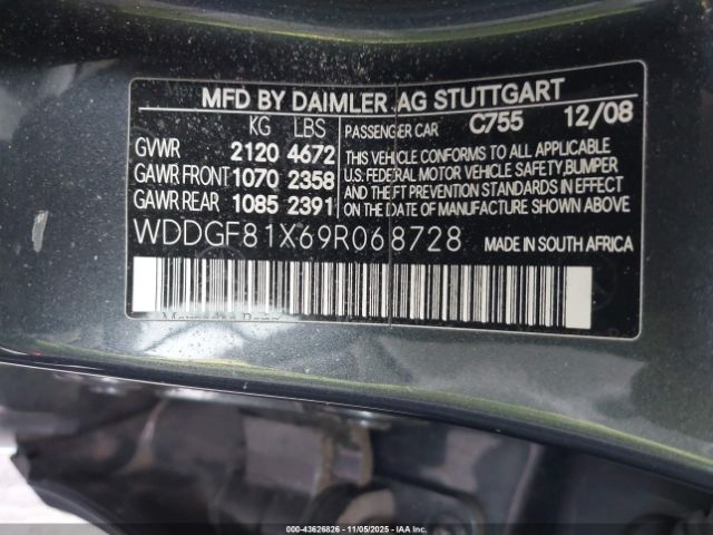 2009 MERCEDES-BENZ C 300 WDDGF81X69R068728 Photo 8