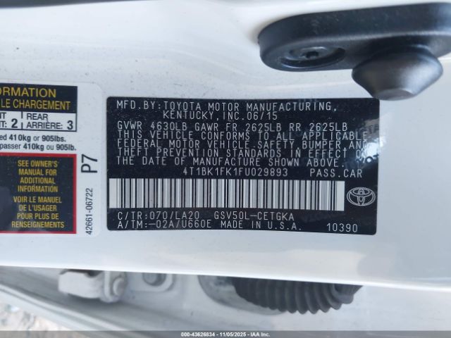2015 TOYOTA CAMRY 4T1BK1FK1FU029893 Photo 8