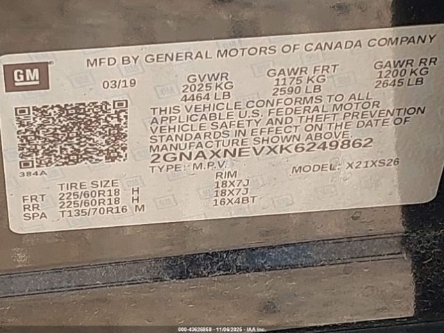 2019 CHEVROLET EQUINOX 2GNAXNEVXK6249862 Photo 8