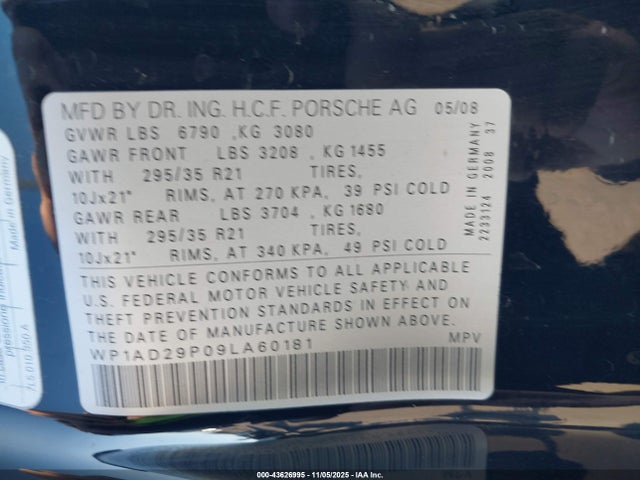2009 PORSCHE CAYENNE WP1AD29P09LA60181 Photo 8