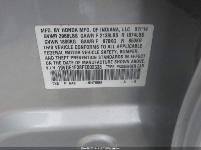 2015 ACURA ILX 19VDE1F38FE002338 Photo 8