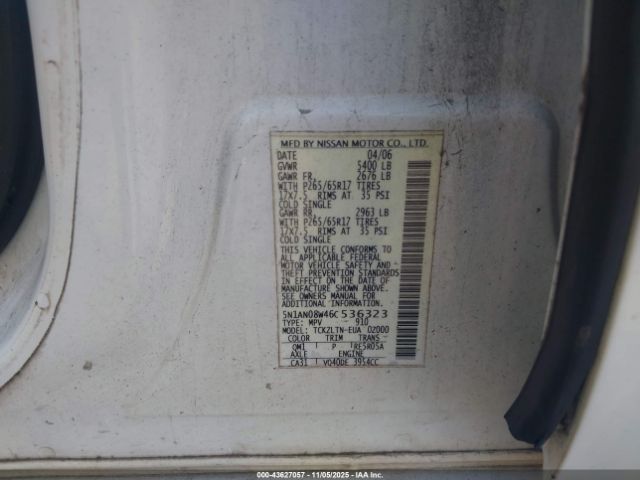 2006 NISSAN XTERRA 5N1AN08W46C536323 Photo 8
