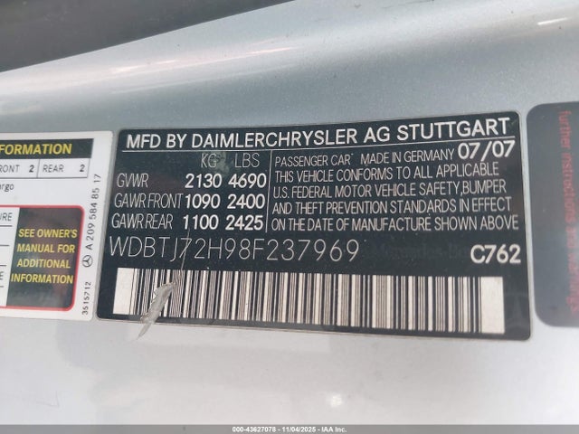 2008 MERCEDES-BENZ CLK 550 WDBTJ72H98F237969 Photo 8