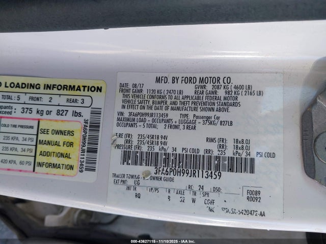 2018 FORD FUSION 3FA6P0H99JR113459 Photo 8