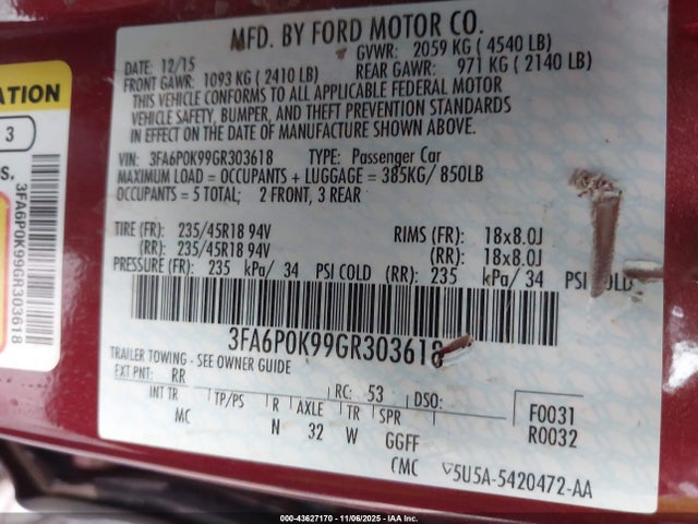 Ford Fusion Titanium 2016 3FA6P0K99GR303618 Image 9