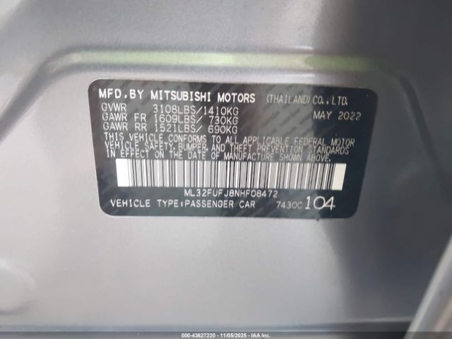 2022 MITSUBISHI MIRAGE G4 ML32FUFJ8NHF08472 Photo 8