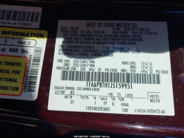 2018 FORD MUSTANG 1FA6P8TH1J5159951 Photo 8