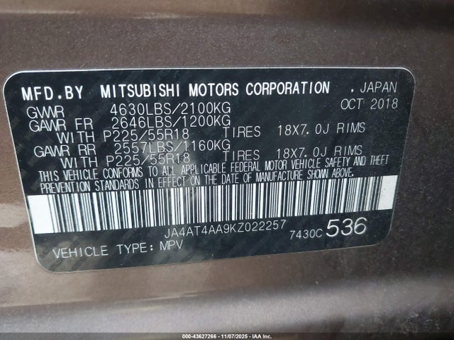 2019 MITSUBISHI ECLIPSE CROSS JA4AT4AA9KZ022257 Photo 8