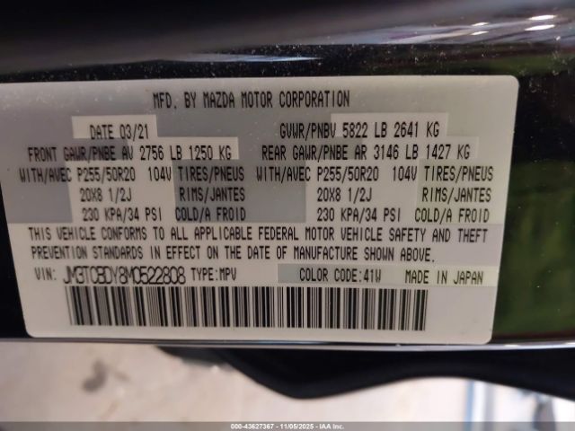 2021 MAZDA CX-9 JM3TCBDY8M0522808 Photo 8