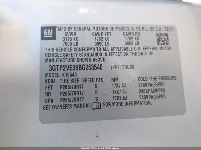 2011 GMC SIERRA 1500 3GTP2VE38BG263540 Photo 8