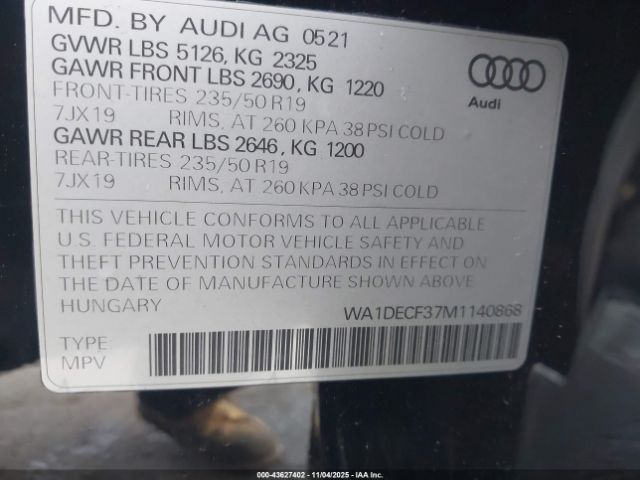 2021 AUDI Q3 WA1DECF37M1140868 Photo 8
