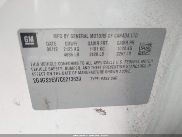 Продажа на аукционе авто 2012 Buick Regal Turbo - Premium 1, vin: 2G4GS5EV7C9213639, номер лота: 43627443