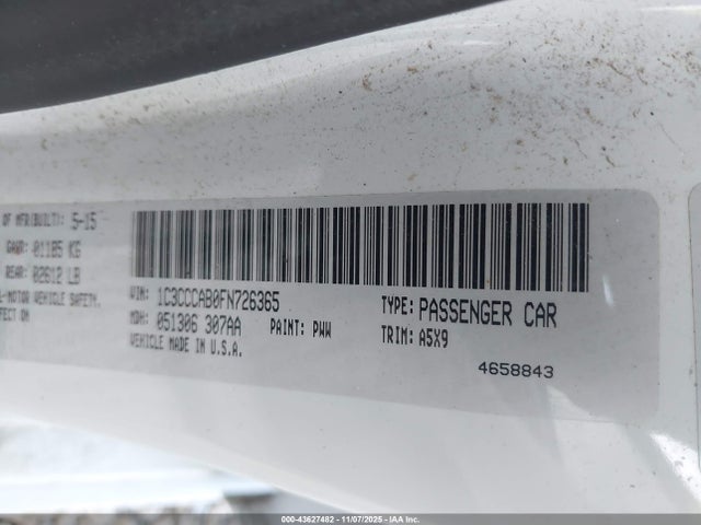 Aukcja sprzedaży 2015 Chrysler 200 Limited, vin: 1C3CCCAB0FN726365, numer aukcji: 43627482