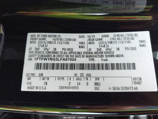 2020 FORD F-150 1FTFW1RG3LFA07024 Photo 8