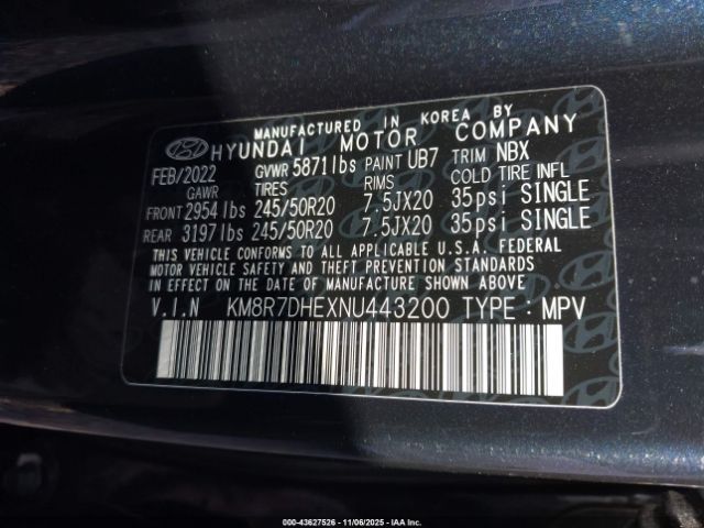 2022 HYUNDAI PALISADE KM8R7DHEXNU443200 Photo 8