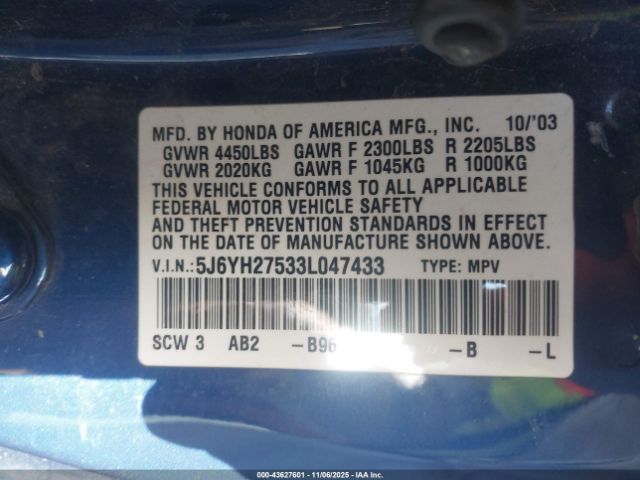 2003 HONDA ELEMENT 5J6YH27533L047433 Photo 8