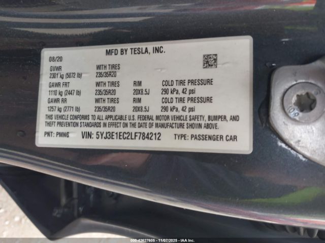 2020 TESLA MODEL 3 5YJ3E1EC2LF784212 Photo 8