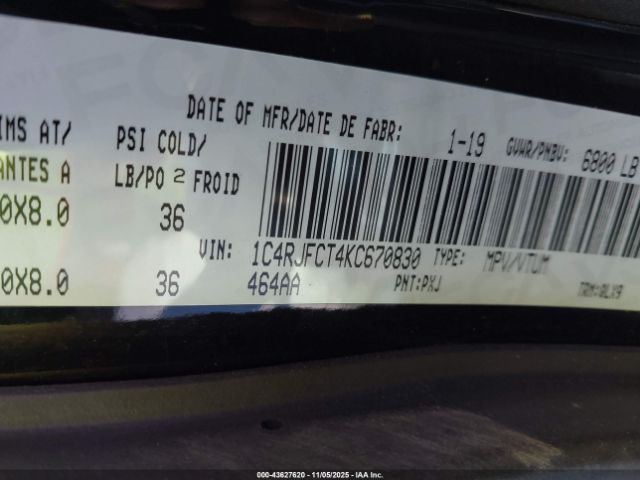 2019 JEEP GRAND CHEROKEE 1C4RJFCT4KC670830 Photo 8