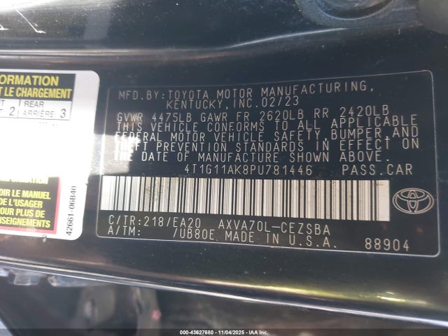 Toyota a25a-fks 2023 4T1G11AK8PU781446 Image 9