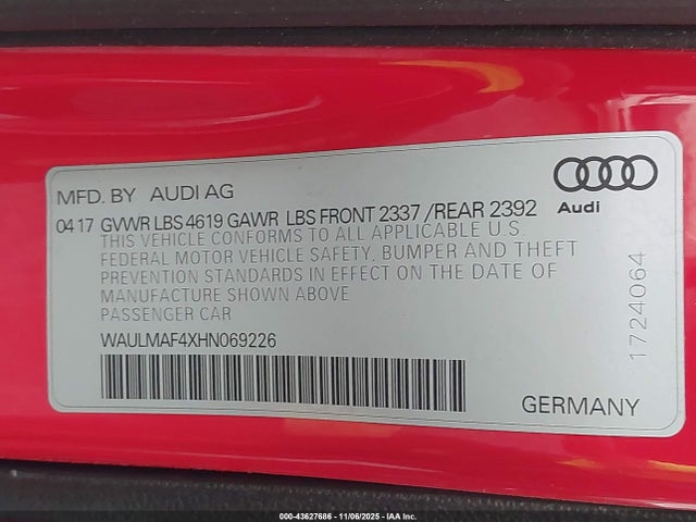 2017 AUDI A4 WAULMAF4XHN069226 Photo 8