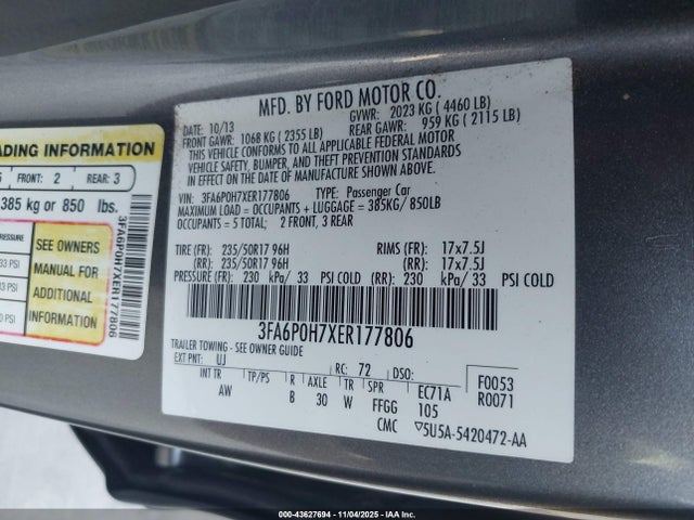 2014 FORD FUSION 3FA6P0H7XER177806 Photo 8