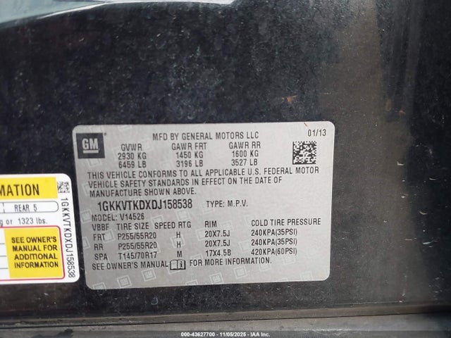 Продаж на аукціоні авто 2013 Gmc Acadia Denali, vin: 1GKKVTKDXDJ158538, номер лоту: 43627700
