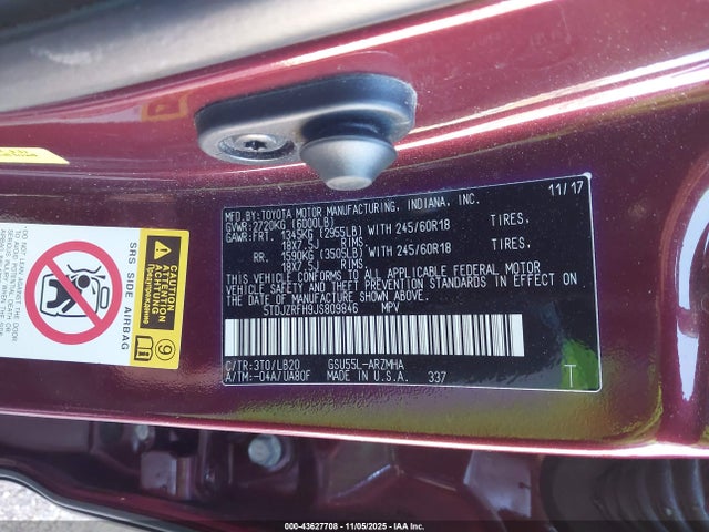 5TDJZRFH9JS809846 Toyota Highlander Xle