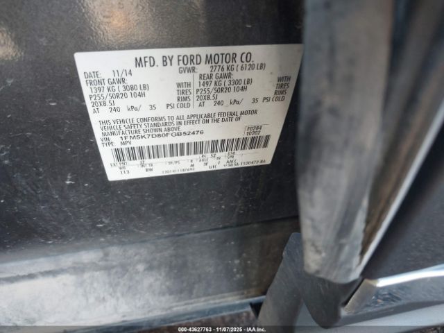 2015 FORD EXPLORER 1FM5K7D80FGB52476 Photo 8