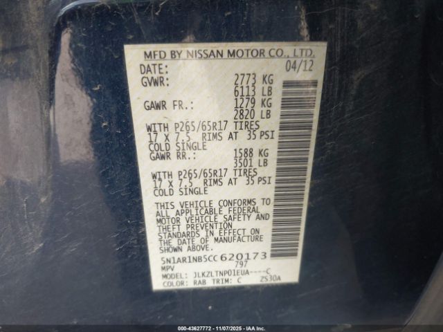 2012 NISSAN PATHFINDER 5N1AR1NB5CC620173 Photo 8