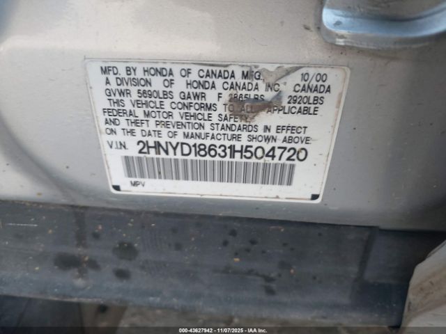 2001 ACURA MDX 2HNYD18631H504720 Photo 8