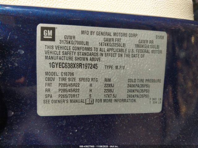 2008 CADILLAC ESCALADE 1GYEC638X8R197245 Photo 8