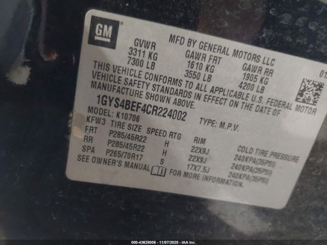 2012 CADILLAC ESCALADE 1GYS4BEF4CR224002 Photo 8