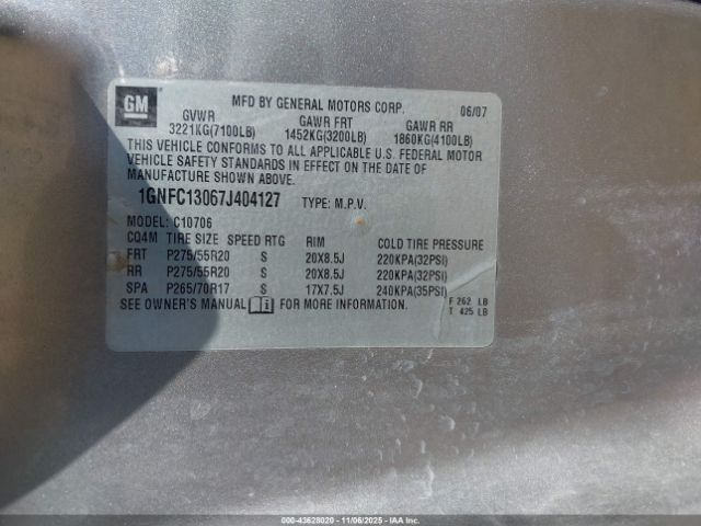 2007 CHEVROLET TAHOE 1GNFC13067J404127 Photo 8