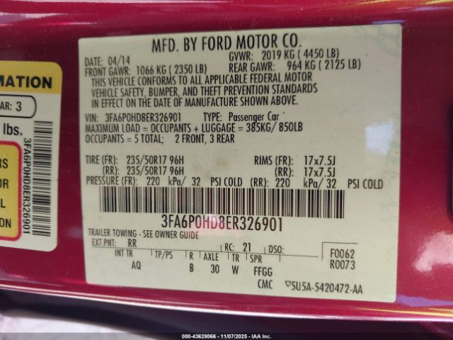 2014 FORD FUSION 3FA6P0HD8ER326901 Photo 8