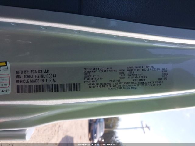 2022 JEEP GLADIATOR 1C6HJTFG7NL170018 Photo 8