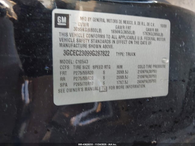 2009 CHEVROLET SILVERADO 1500 3GCEC23099G287822 Photo 8