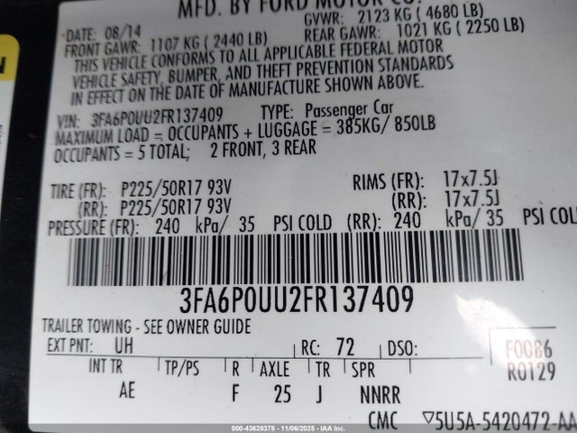 2015 FORD FUSION HYBRID 3FA6P0UU2FR137409 Photo 8