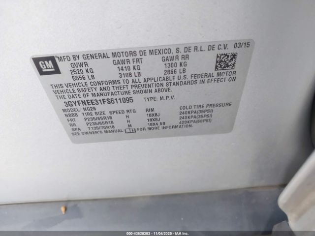2015 CADILLAC SRX 3GYFNEE31FS611095 Photo 8