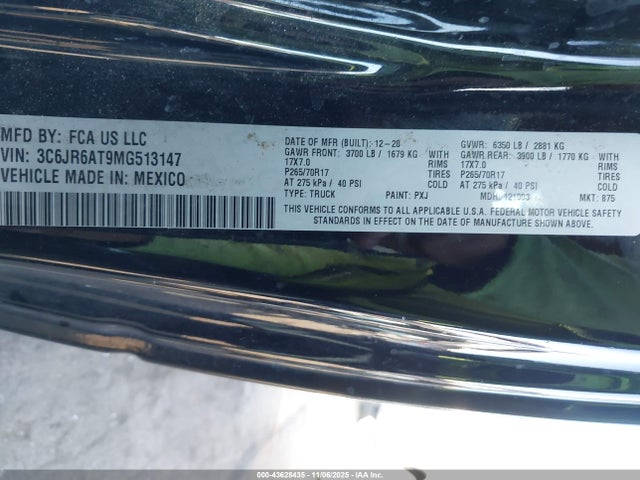 3C6JR6AT9MG513147 RAM 1500 Classic Tradesman 4x2 6&#039;4 Box