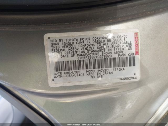 2000 LEXUS ES 300 JT8BF28G2Y0278820 Photo 8