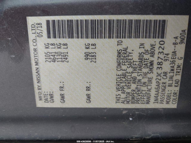 Nissan Maxima 2018 1N4AA6AP2JC387320 Image 9