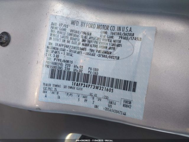 2003 FORD FOCUS 1FAFP34P73W321605 Photo 8