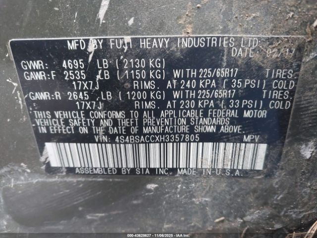 2017 SUBARU OUTBACK 4S4BSACCXH3357805 Photo 8