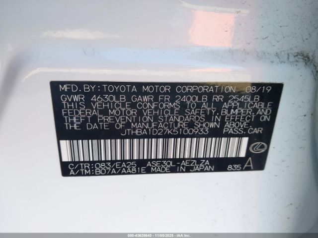 2019 LEXUS IS 300 JTHBA1D27K5100933 Photo 8